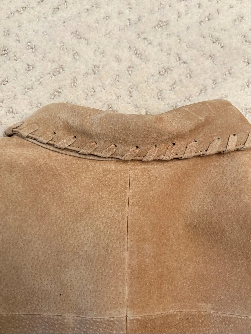 Genuine Washable Tan Leather Suede Shacket Jacket NEW With Flaw Womens Large
